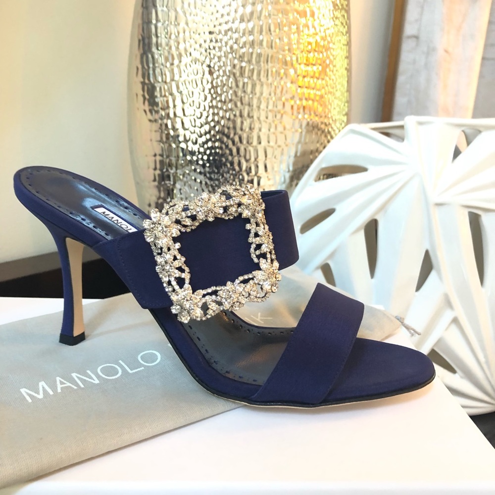 Manolo Blahnik Gable Jewel Buckle Sandal Mules